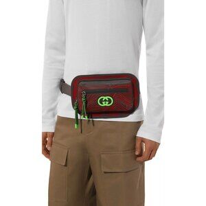 Gucci Jersey GG Monogram Nylon Rubber Belt Bag Red Grey 752102